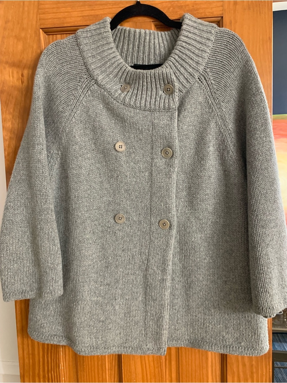 Talbots Light Gray Double-Breasted Knit Sweater XL.